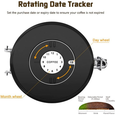 Coffee Storage Canister 1.2L airtight CO2 release valve for optimal freshness- black / white